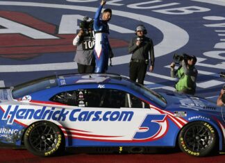 Larson holds Dillon, Suarez for NASCAR win at Fontana Larson holds Dillon, Suarez for NASCAR win at Fontana