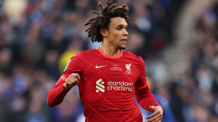Trent Alexander-Arnold in action for Liverpool at Wembley