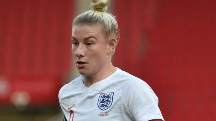 England&#39;s Bethany England during the women&#39;s international friendly soccer match between England and Canada at Bet365 stadium in Stoke on Trent, England, Tuesday, April 13, 2023. 
