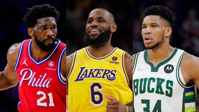 Joel Embiid, LeBron James and Giannis Antetokounmpo