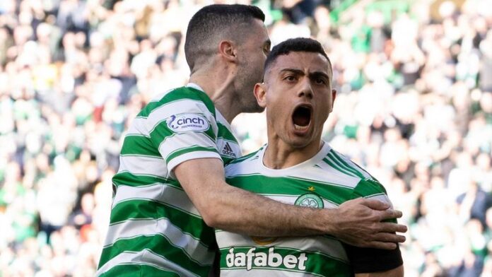 Georgios Giacomakis (right) Celtic celebrates with Tom Rogic after winning 2-0