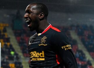 Glen Kamara celebrates after putting Rangers ahead against St Johnston