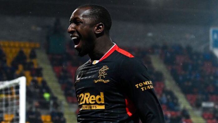 Glen Kamara celebrates after putting Rangers ahead against St Johnston