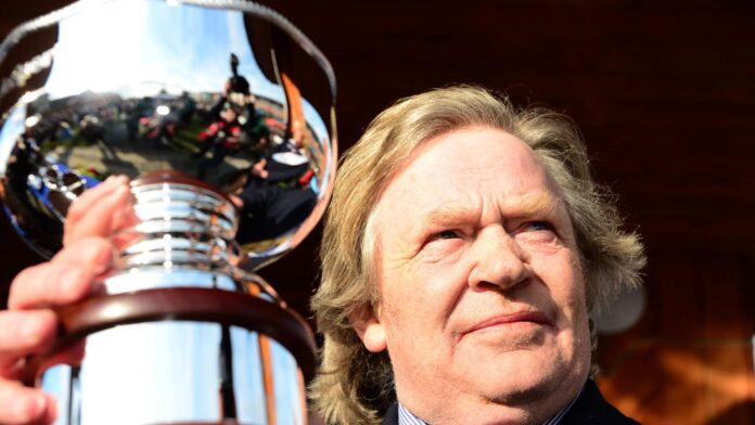 Mouse Morris with the Irish Grand National trophy
