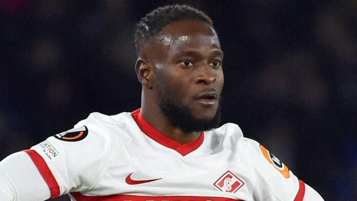 Spartak&#39;s Victor Moses during the Europa League Group C soccer match between Leicester City and Spartak Moscow at the King Power Stadium in Leicester, England, Thursday, Nov. 4, 2023. (AP Photo/Rui Vieira)..