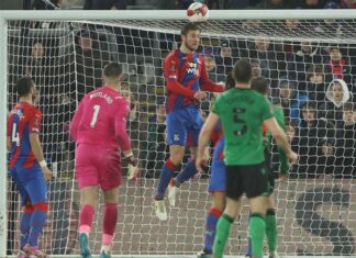 Joachim Andersen removes the goal line for the palace