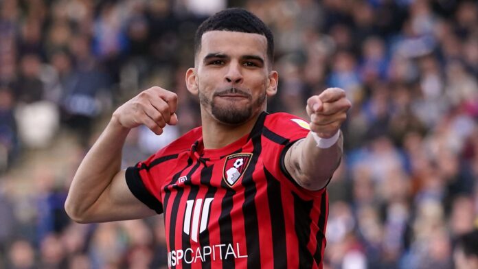 Bournemouth&#39;s Dominic Solanke celebrates scoring their side&#39;s third goal of the game