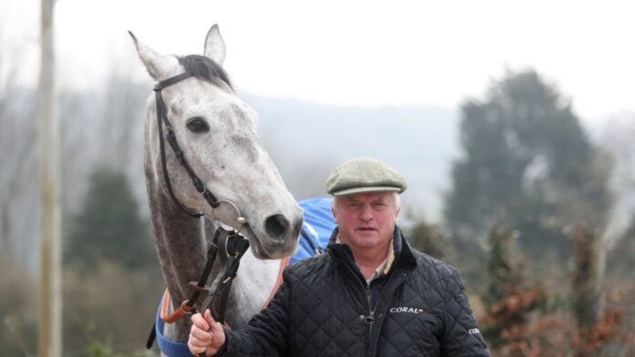 Trainer Colin Tizzard with Eldorado Allen at his yard in Somerset