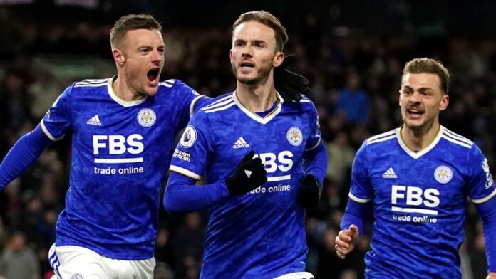 Leicester's James Madison celebrates after scoring against Burnley