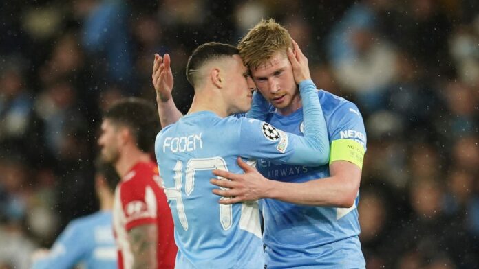 CL-hits-and-misses-Fodens-magic-Liverpool-cruise.jpg Phil Foden and Kevin De Bruyne celebrate during Manchester City's victory over Atletico Madrid at the Etihad Stadium