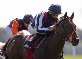 Happy Romance ridden by Sean Levey (right) wins the Goffs UK Premier Yearling Stakes at York