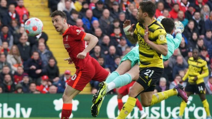 Diogo Jota leads Liverpool ahead (AP)