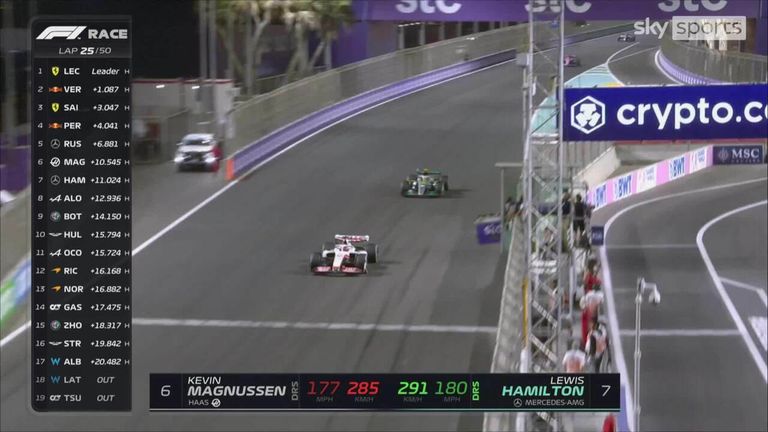 Lewis Hamilton climbed to sixth after Haas passed Kevin Magnussen.
