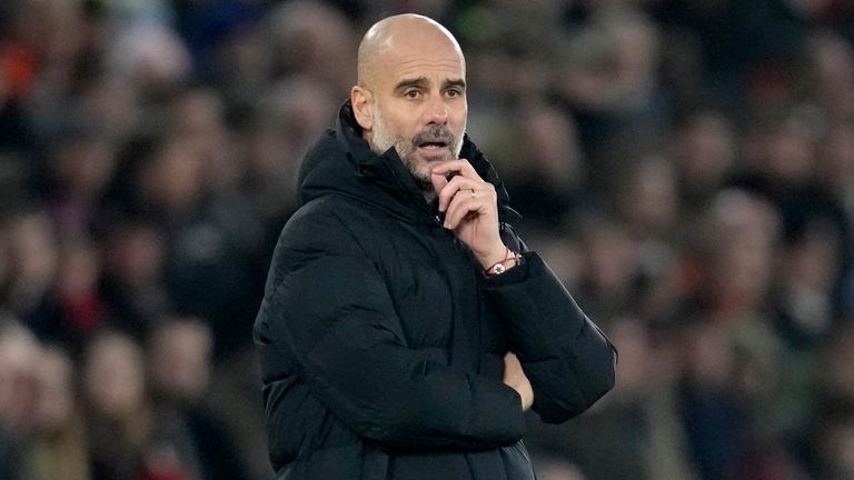 Pep Guardiola looks at Manchester City 1-0 in the first half (AP)