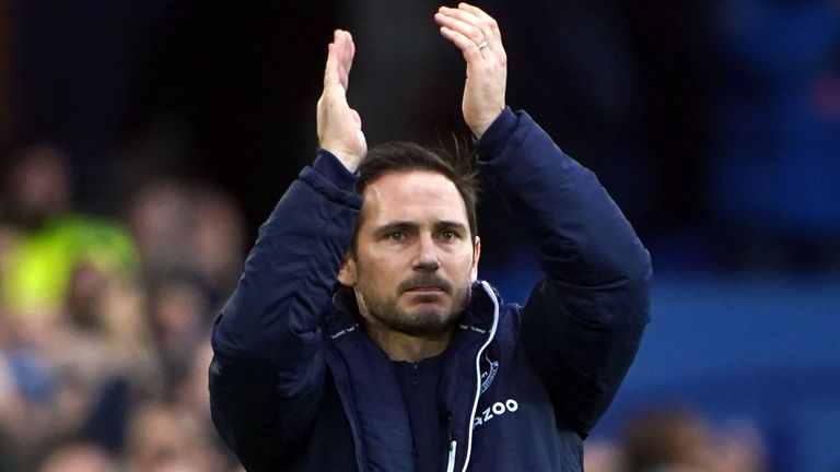 Everton manager Frank Lampard applauds fans before the Emirates FA Cup fourth round match at Goodison Park, Liverpool.  Photo date: Saturday 5 February 2023.
