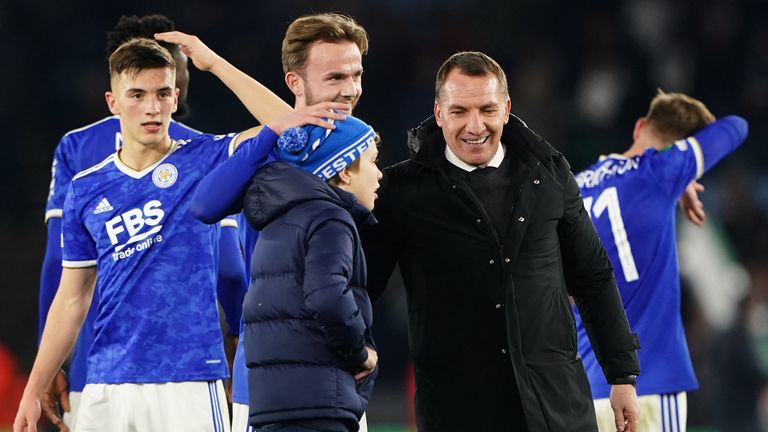 Brendan Rodgers celebrates his team's 4th consecutive win in all competitions against Rennes