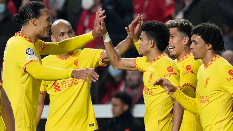 Luis Dias scored Liverpool's third goal late in the Champions League match against Benfica