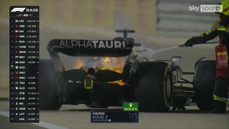 Pierre Gasly's car caught fire, taking out the safety car as the AlphaTauri driver became the first driver to walk out of the race.