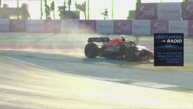 Max Verstappen nearly hit a wall during the first practice before the Grand Prix in Saudi Arabia.
