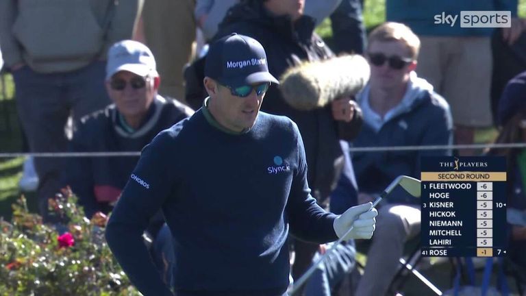 Justin Rose put two shots into the water at 17 on his way to making a triple bogey in the second round of the Players Championship.