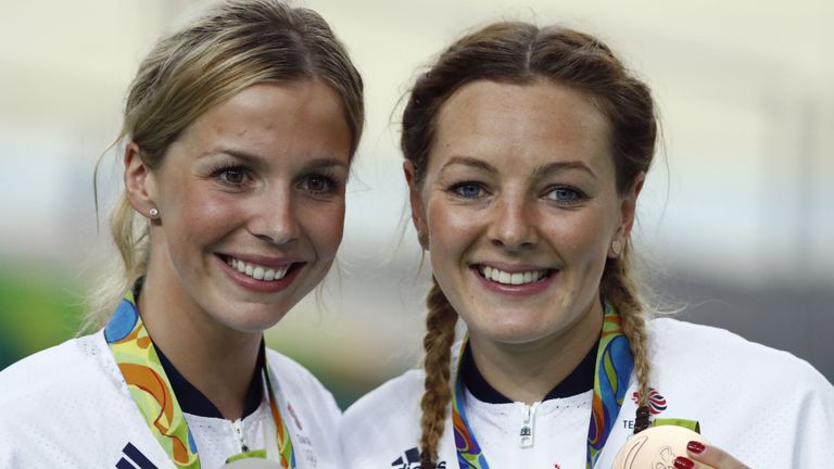 Becky James (left) and Katie Nichols (right), pictured with her bronze medal from the 2016 Rio Olympics