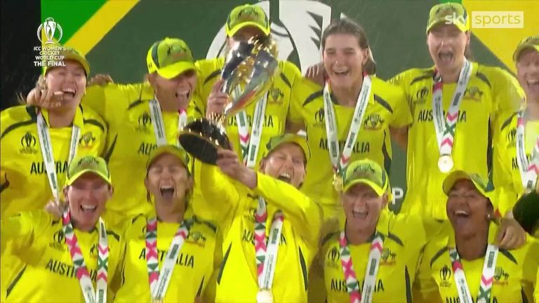 Australia celebrated winning the Women's World Cup when they lifted the trophy at the Hagley Oval Stadium in Christchurch