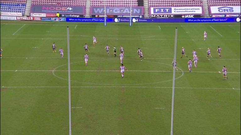 Jay Field caught the ball and darted deep into his own half through the Castleford Tigers defense for a thrilling effort for the Wigan Warriors.