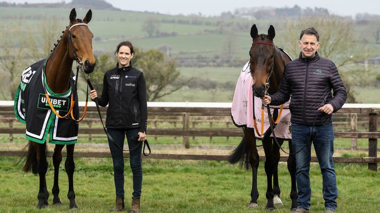 Rachel Blackmore with tournament winner Honeysuckle (left) and Henry de Broomhead with A Plus Tard Gold Cup winner