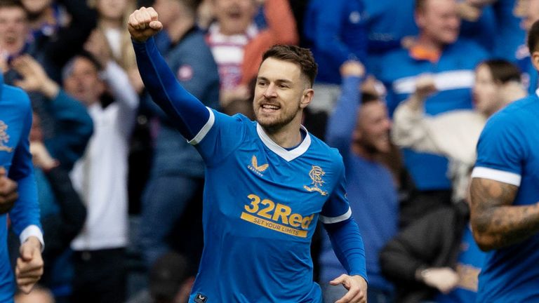 Rangers'  Aaron Ramsey makes the score 1-0