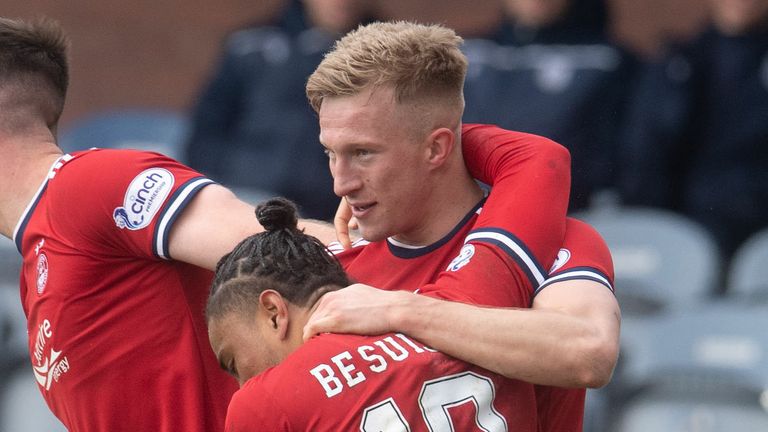 Ross McCrory of Aberdeen celebrated after scoring to make it 2-1
