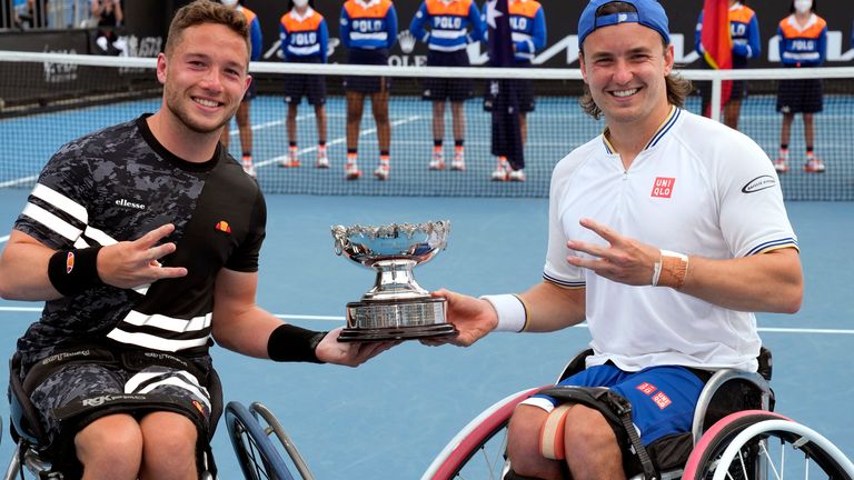 Hewitt (left) and Gordon Reed made tennis history by winning their ninth consecutive Grand Slam title at the Australian Open.