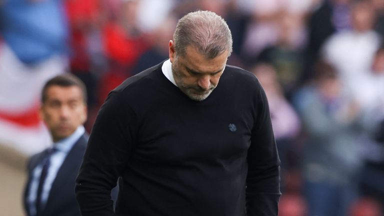 Celtic coach Ange Postecoglou has been frustrated after his treble hopes ended