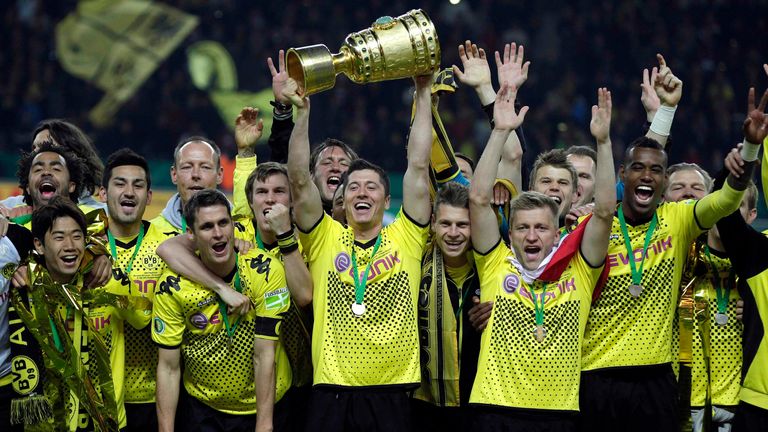 Borussia Dortmund's 2011/12 squad included the likes of Robert Lewandowski (centre), Ilkay Gundogan and Shinji Kagawa (far left).