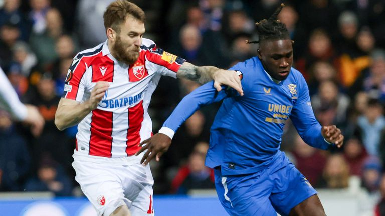 Rangers'  Calvin Bassey (right) and Alexandre Katai from Red Star