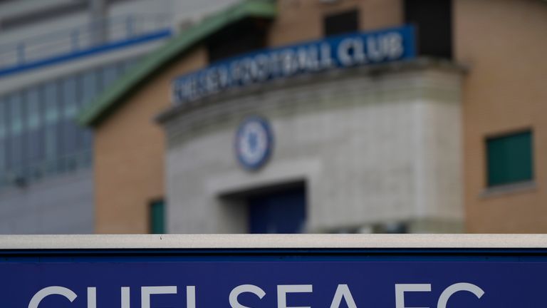 A general view of Stamford Bridge, the home of Chelsea Football Club, in London, Thursday, March 3, 2023. With the threat of financial sanctions approaching, the owner of Russian club Chelsea, Roman Abramovich, confirmed, Wednesday, that he is trying to sell the English Premier League club he has turned into.  Into the award winning elite machine with his generous investment.  (AP Photo/Alastair Grant)