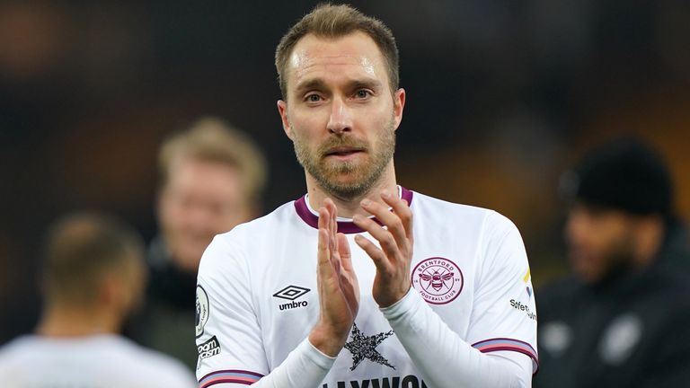 Christian Eriksen Brentford celebrates victory over Norwich City