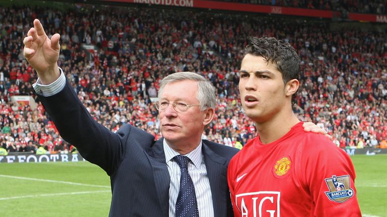 Sir Alex Ferguson and Cristiano Ronaldo greet Manchester United fans