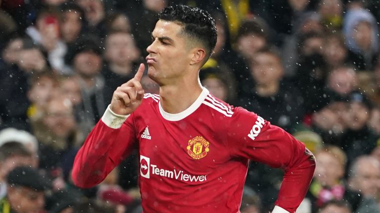 Cristiano Ronaldo celebrates a penalty kick in the second half