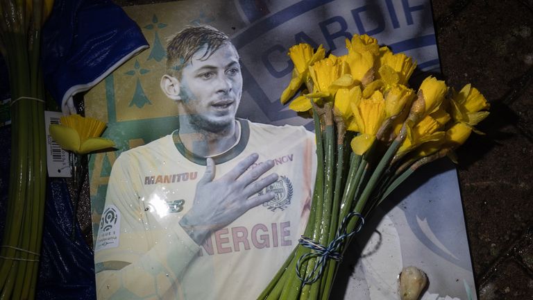 Tribute to Emiliano Sala at Cardiff City Stadium.
