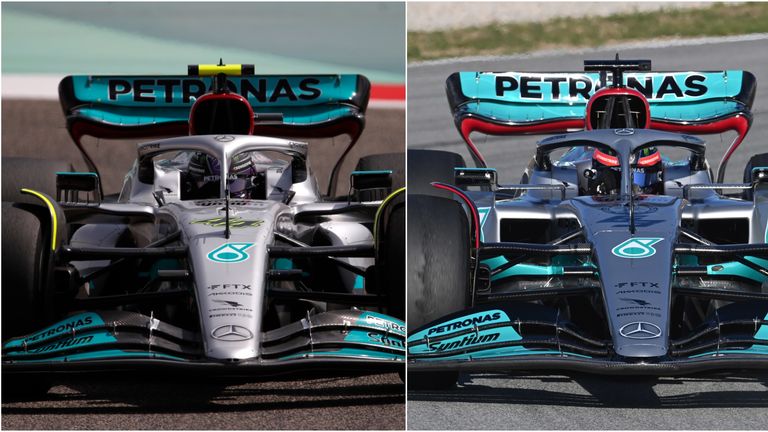     Mercedes of Bahrain (left) compared to Mercedes of Barcelona (right)