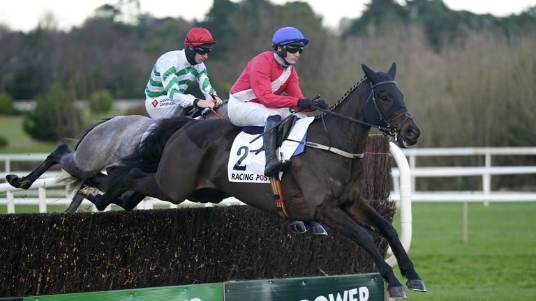 Fernie Hollow and Riviere de Etel fight in Racing Post Novice Chase
