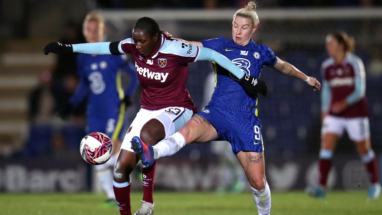 West Ham defender Women Sissoko fights for the ball against Chelsea in the WSL