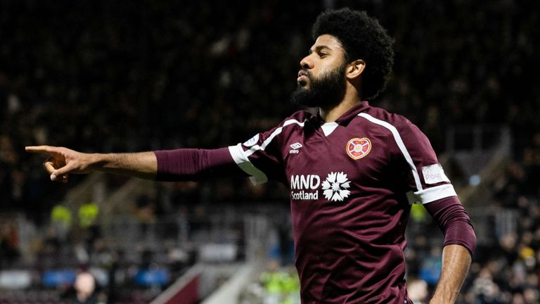 hearts & # 39;  Ellis Sims celebrates by making it 4-2 