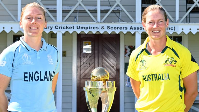 Captains Heather Knight and Meg Lanning with the Women's World Cup - who will lift it on Sunday?