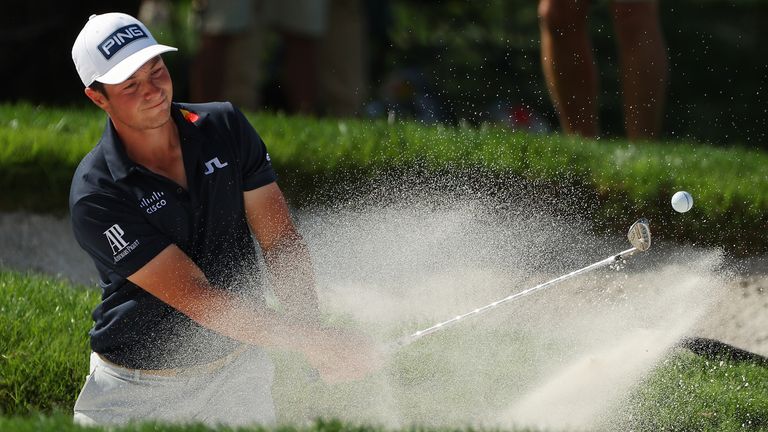 Victor Hovland hacked through a bunker shot to make an eagle at The Arnold Palmer Invitational.