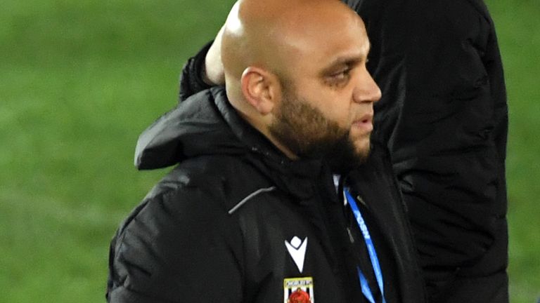 Irfan Corrie, Corley's Head of Training and Youth Development, celebrates after the FA Cup second round match at Weston Homes in Peterborough.