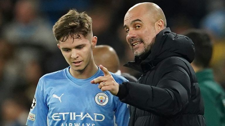 James McCatty receives instructions from Pep Guardiola