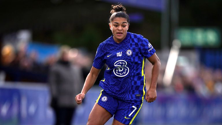Chelsea's Jes Carter during the Barclays Women's Premier League match in Kingsmeadow, London.  Photo date: Sunday, February 6, 2023.