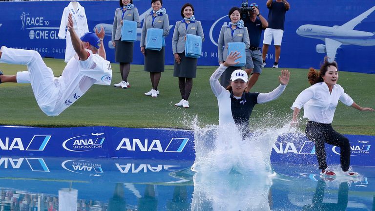 The Chevron Championship - the women's inaugural championship of the year - is being held at Mission Hills Country Club for the last time.  Who will be the last to make a festive jump in Poppy's Pond? 