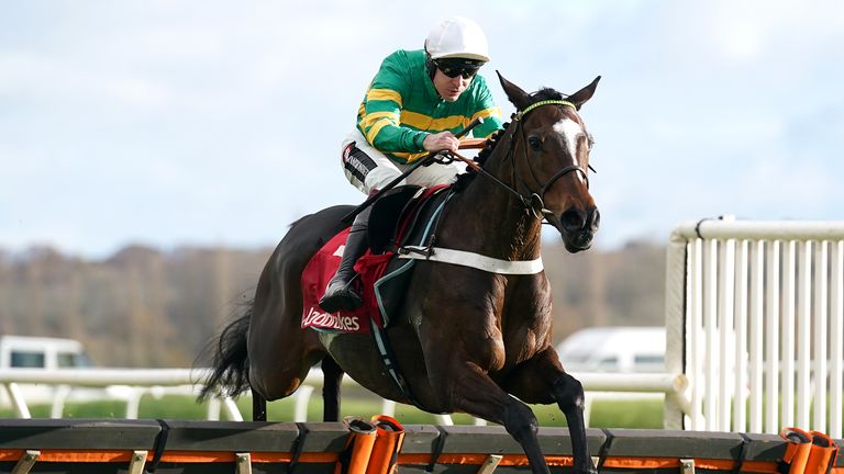 Jonbon on his way to victory in his debut hurdles in Newbury